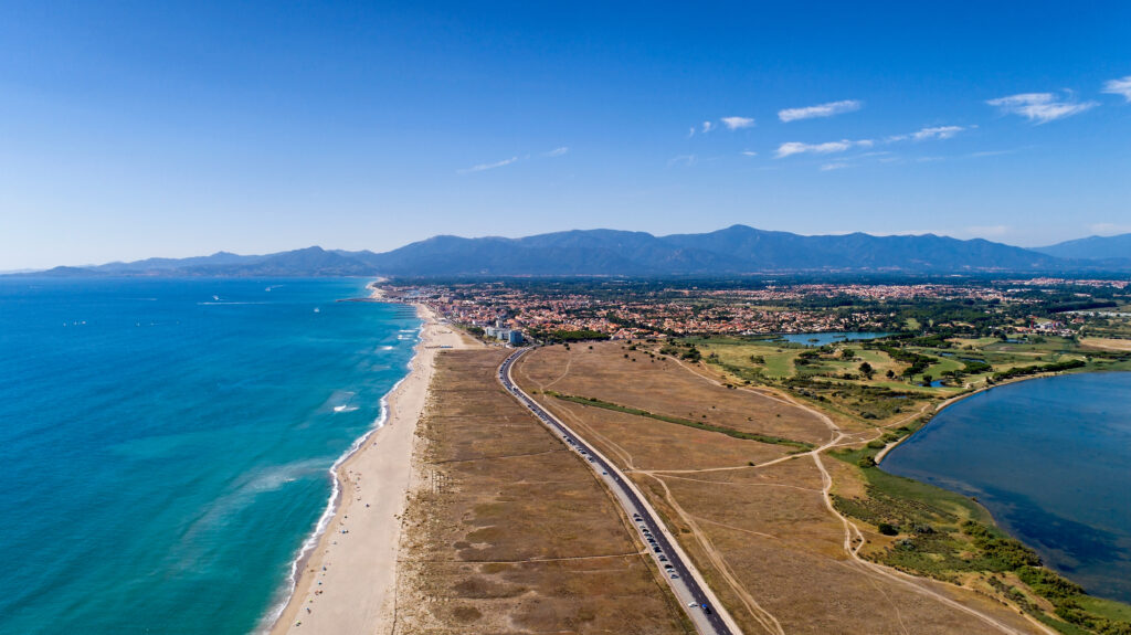 Aerial,View,Of,Saint,Cyprien,Beach,In,The,Pyrenees,Orientales